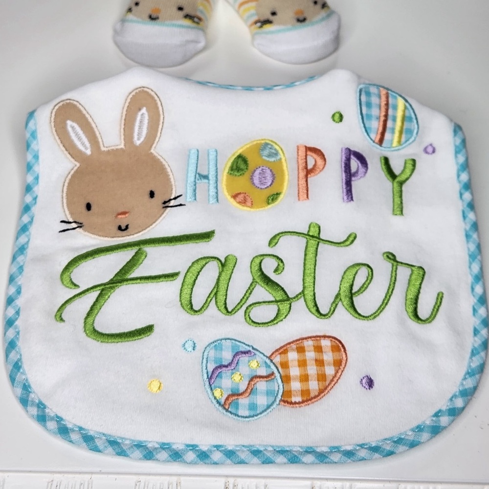 Easter Bunny Bib - White with Multicolor Accents
